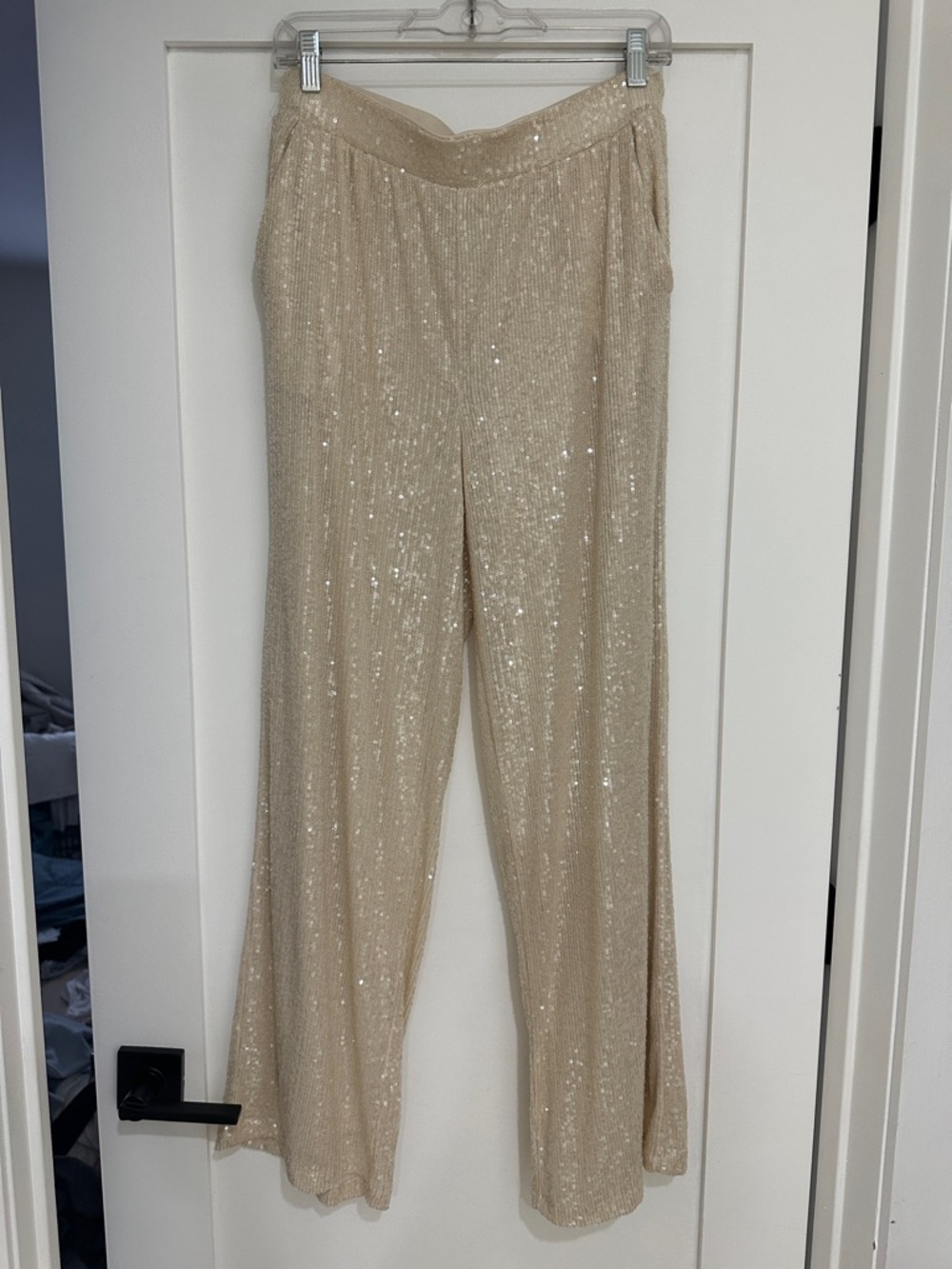 Cable & Gauge Champagne Sequin Wide-Leg Pants